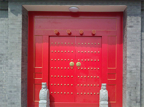干河街道中国传统四合院系列朱红色中式木制大门木作